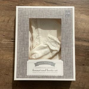 Pottery Barn baby christening Hat and Bootie set